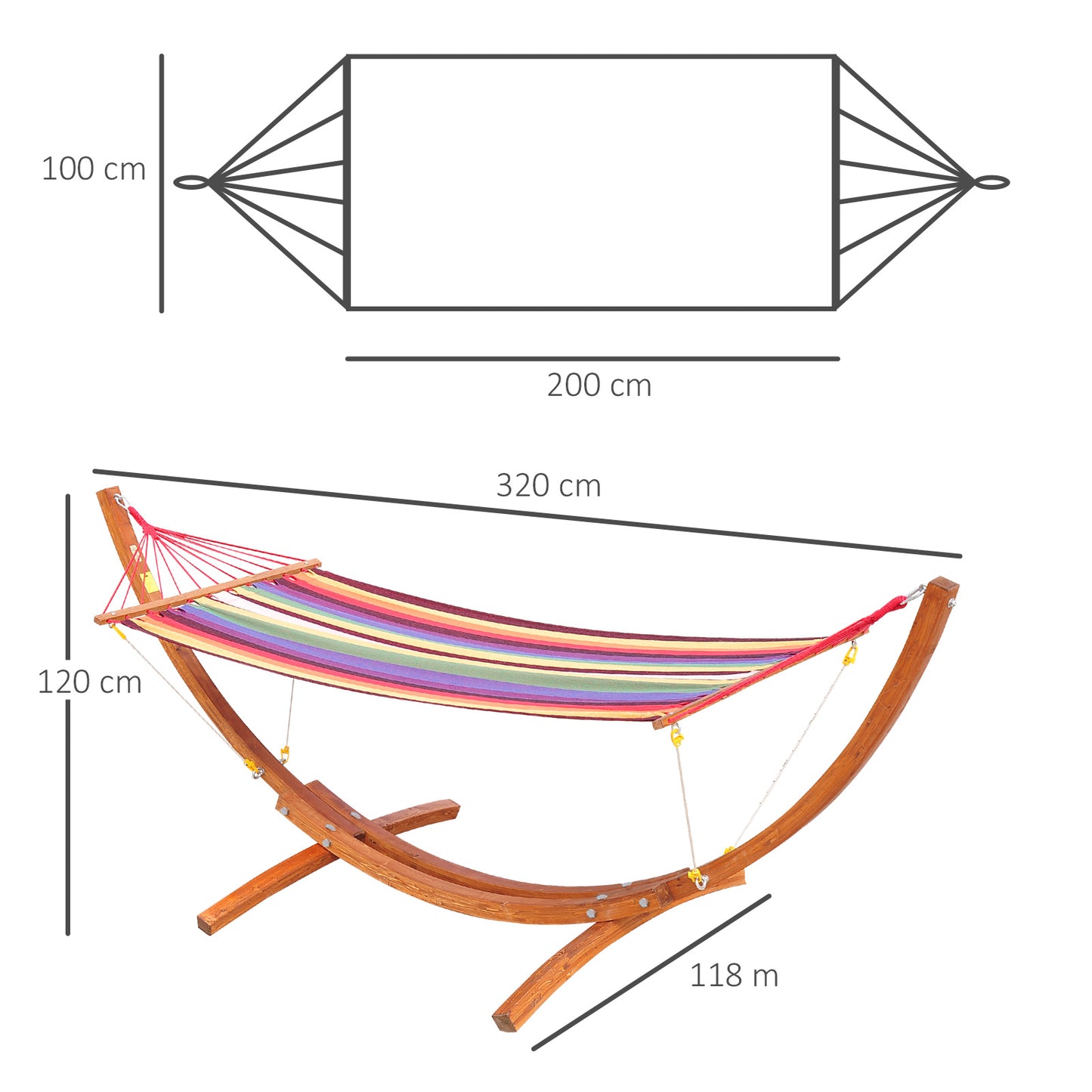 Outsunny Garden Outdoor Patio Standing Frame Wooden Hammock with Arc Stand - Multi-Colour