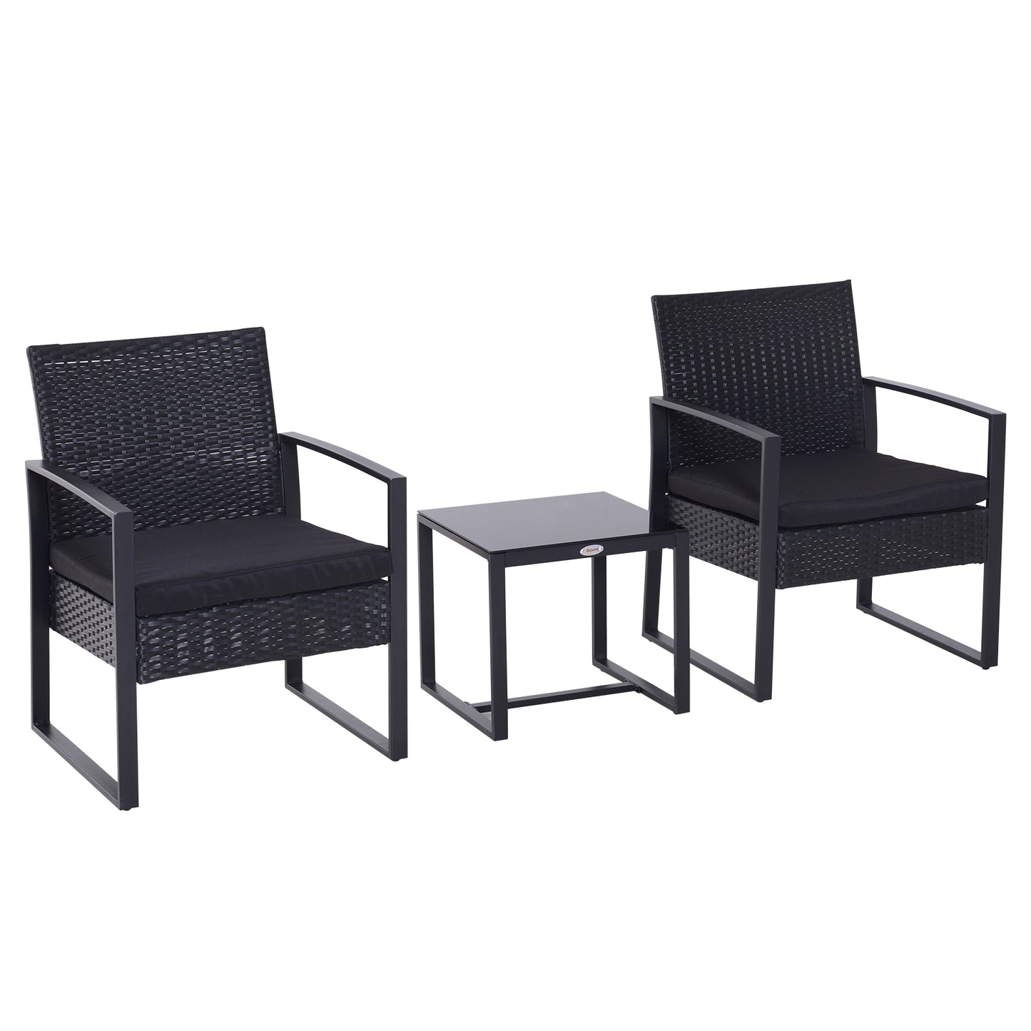 Outsunny Rattan Patio Set 2 Seater Wicker Bistro Set with Sofa, Coffee Table & Chairs, Conservatory Furniture, Black