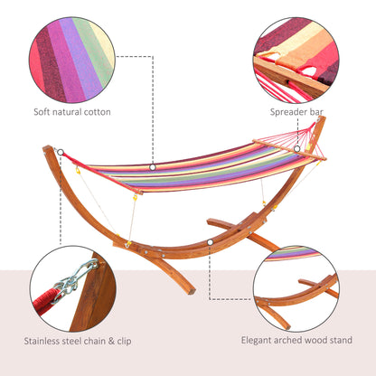 Outsunny Garden Outdoor Patio Standing Frame Wooden Hammock with Arc Stand - Multi-Colour