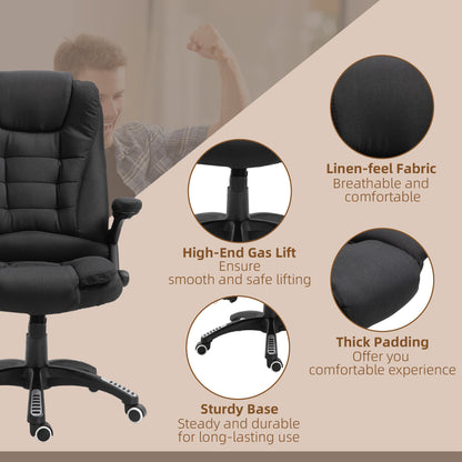 Vinsetto Massage Recliner Chair Heated Office Chair with Six Massage Points Linen-Feel Fabric 360° Swivel Wheels Black