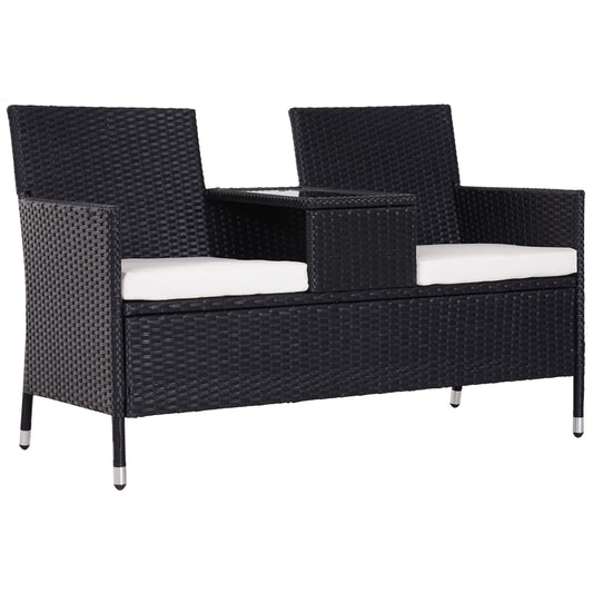 Outsunny Garden Rattan 2 Seater Companion Seat Wicker Love Seat Weave Partner Bench w/ Cushions Patio Outdoor Furniture (Black)