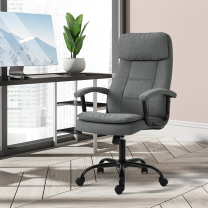 Vinsetto Office Chair w/ 2-Point Massage, Linen-Look Fabric, Ergonomic, Adjustable Height, 360° Swivel, 5 Castor Wheels, Rocking Function