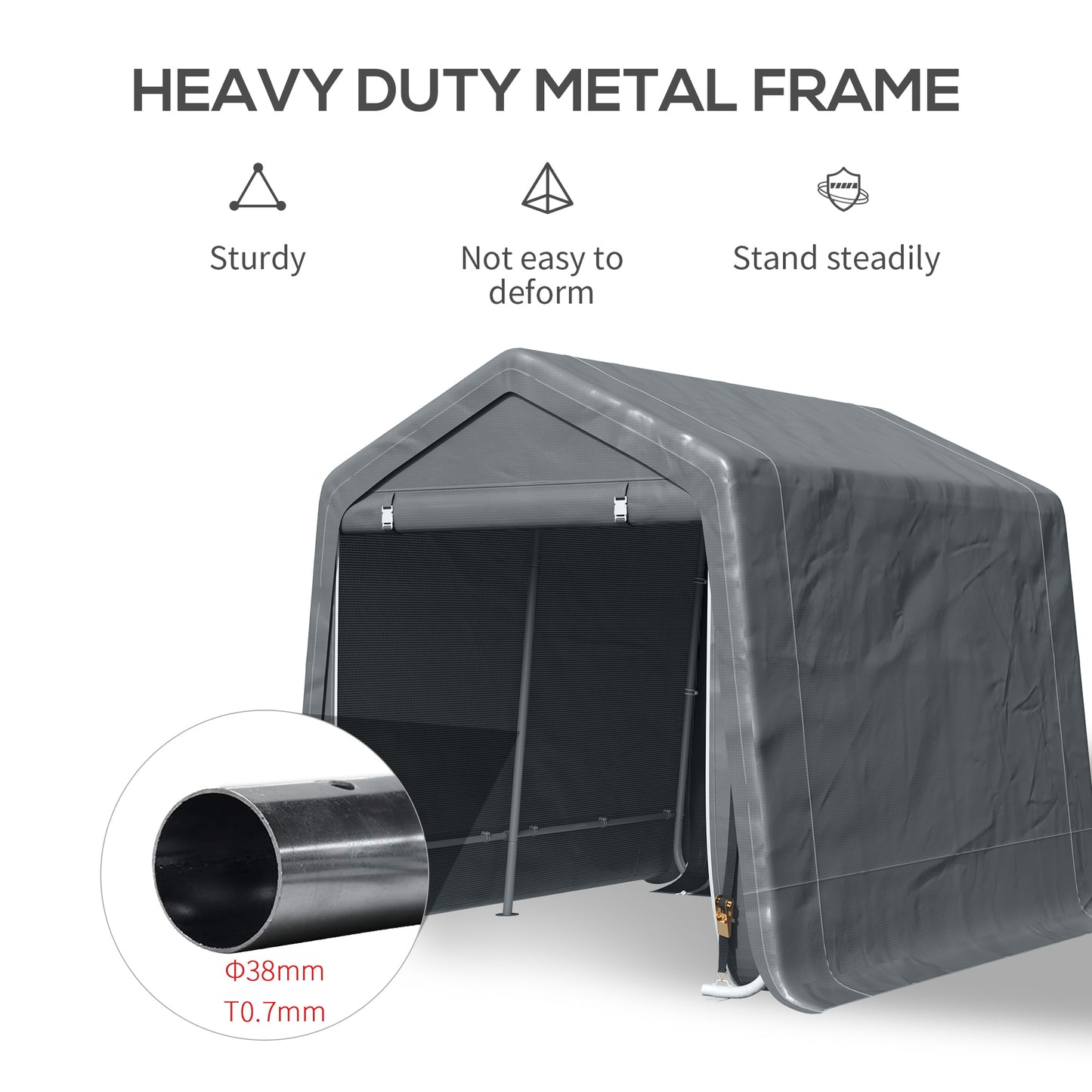 Outsunny Garden Storage Tent, Heavy Duty Bike Shed, Patio Storage Shelter w/ Metal Frame and Double Zipper Doors, 2.8m x 2.4m x 2.4m, Dark Grey