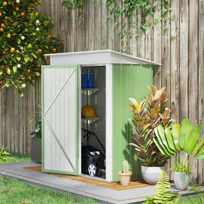 Outsunny 5'x3'x6' Metal Garden Shed Roofed Lean-to Shed for Tool Motor Bike, with Adjustable Shelf, Lock, Gloves, Green