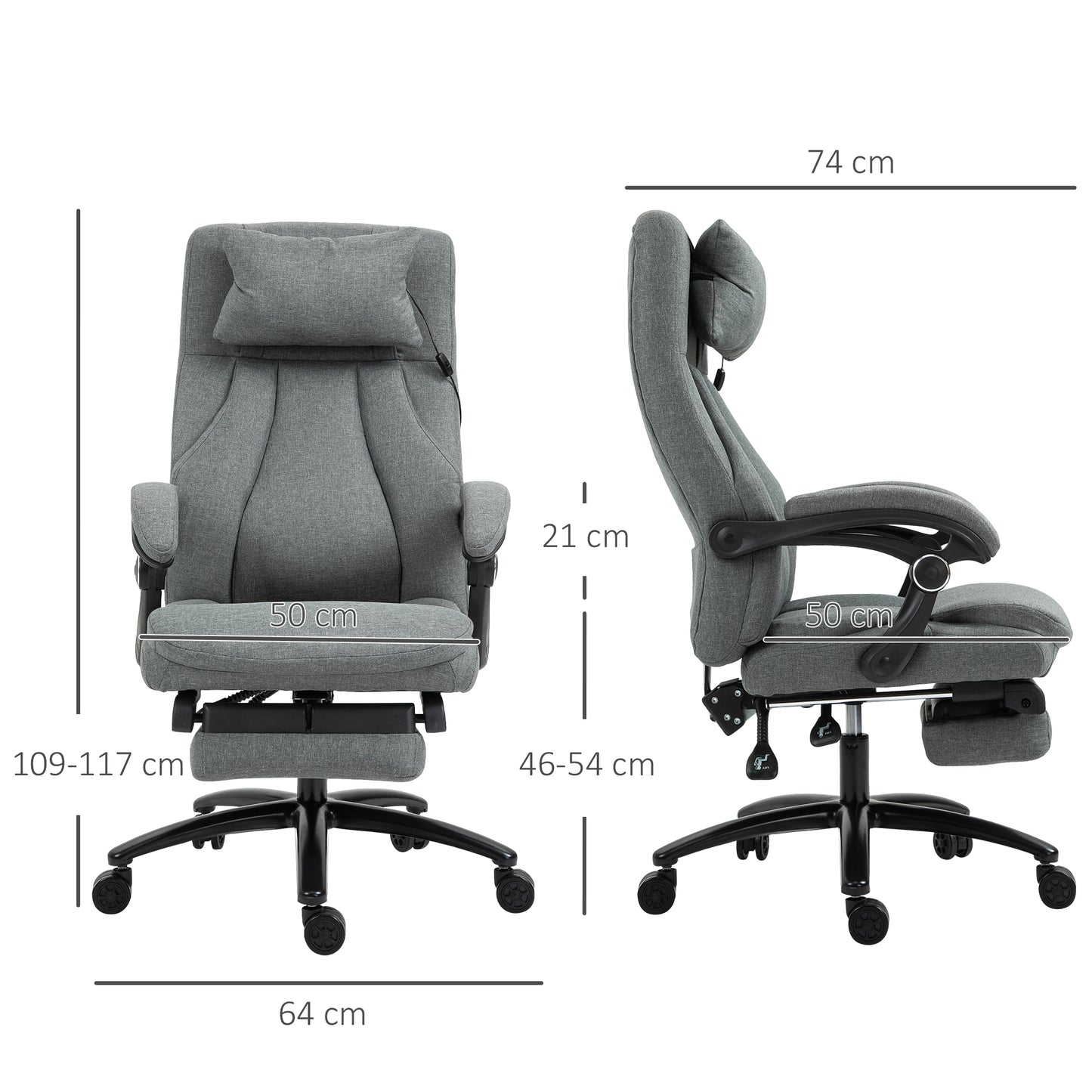 Vinsetto Ergonomic Office Chair with 2-Point Vibration Massage Pillow, USB Powered, Adjustable Height, Swivel, Grey | Chahine Milad UK