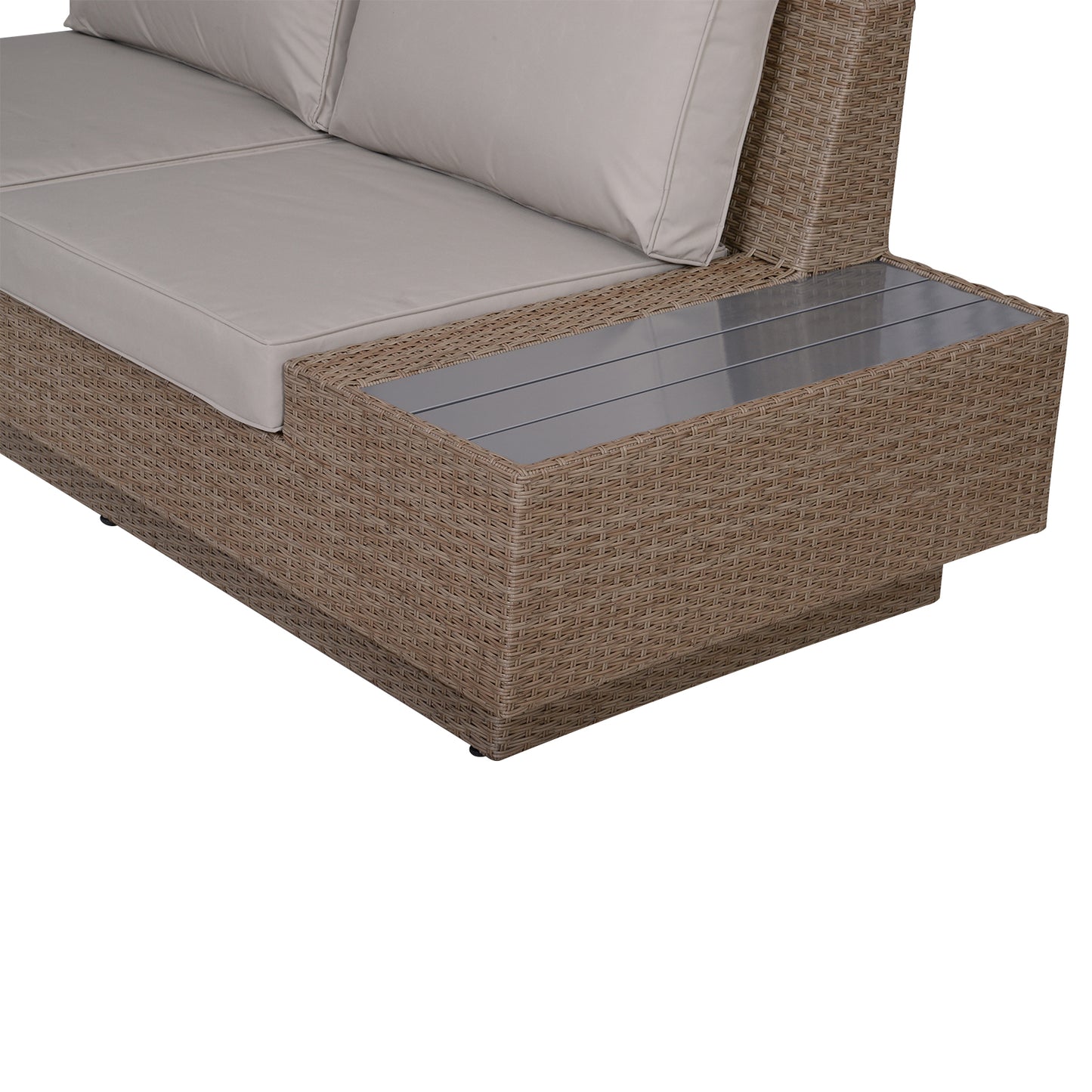 Outsunny 5-Seater Rattan Garden Furniture Outdoor Sectional Corner Sofa and Coffee Table Set  Conservatory Wicker Weave w/ Armrest Cushions, Beige