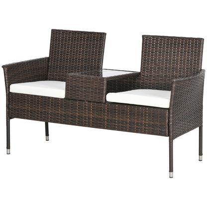 Outsunny Two-Seat Rattan Chair, with Middle Table - Brown