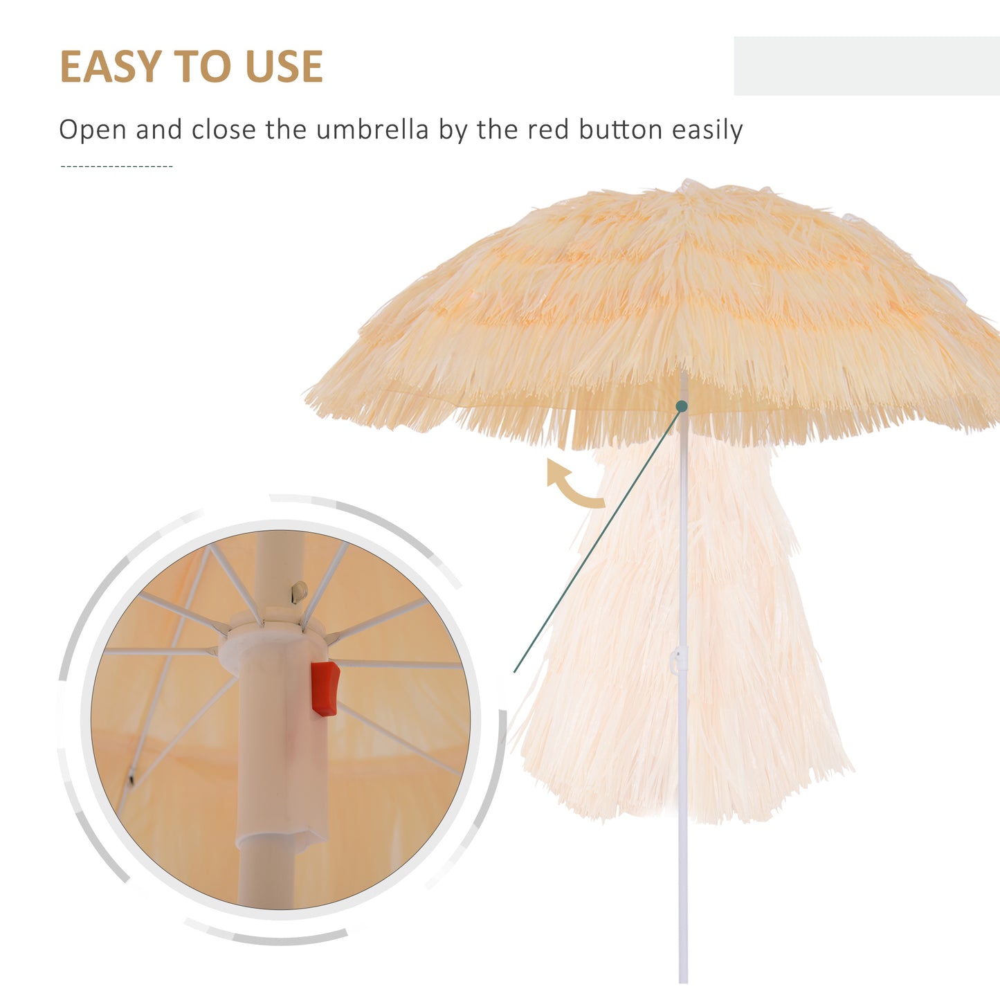 Outsunny Patio Garden Hawaii Beach Sun Umbrella Sunshade Hawaiian Folding Tilting Crank Parasol (Wheat)