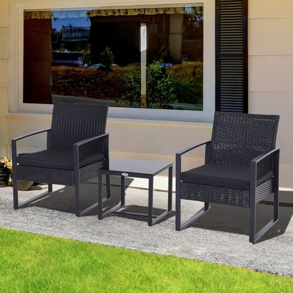 Outsunny Rattan Patio Set 2 Seater Wicker Bistro Set with Sofa, Coffee Table & Chairs, Conservatory Furniture, Black