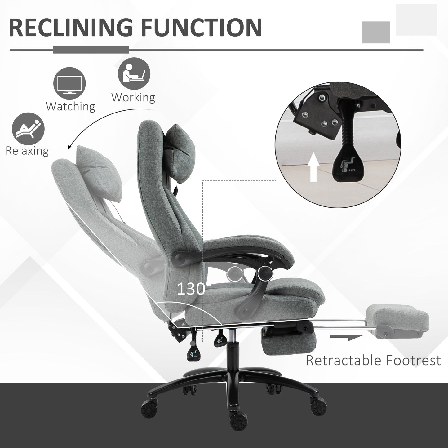 Vinsetto Ergonomic Office Chair with 2-Point Vibration Massage Pillow, USB Powered, Adjustable Height, Swivel, Grey | Chahine Milad UK