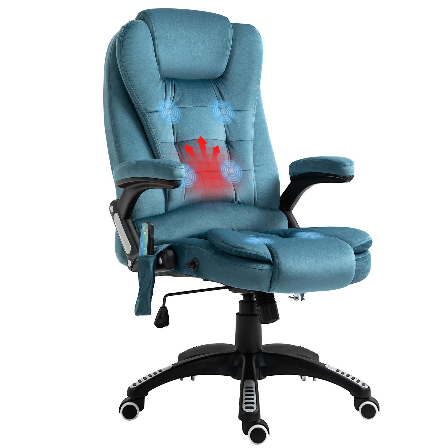 Vinsetto Heated Massage Recliner Chair, Velvet-Feel Fabric Office Chair with Six Massage Points, 360° Swivel Wheels, Blue | Chahine Milad UK