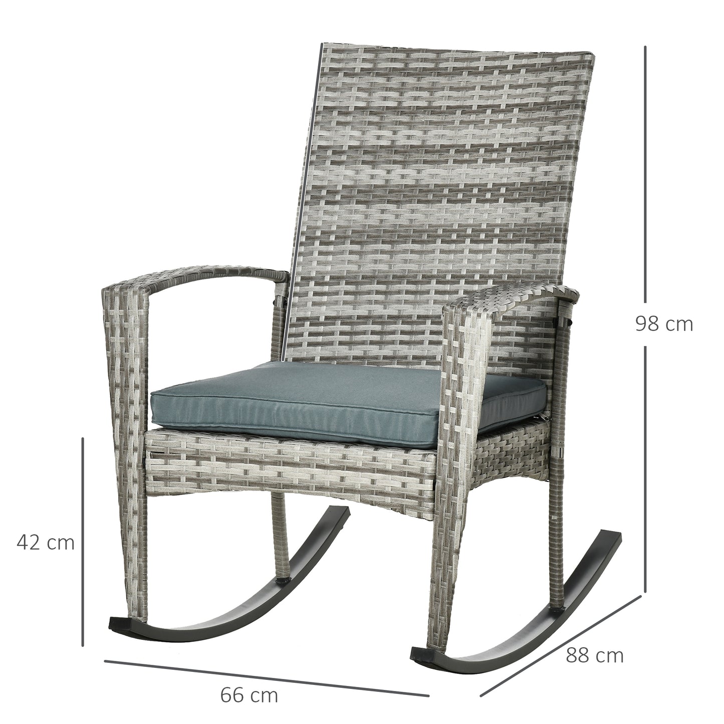 Outsunny Wicker Chair, Rattan Rocking Chair with Removable Cover & Flame-Retardant Fabric for Outdoor & Indoor, Light Grey | Chahine & Milad UK