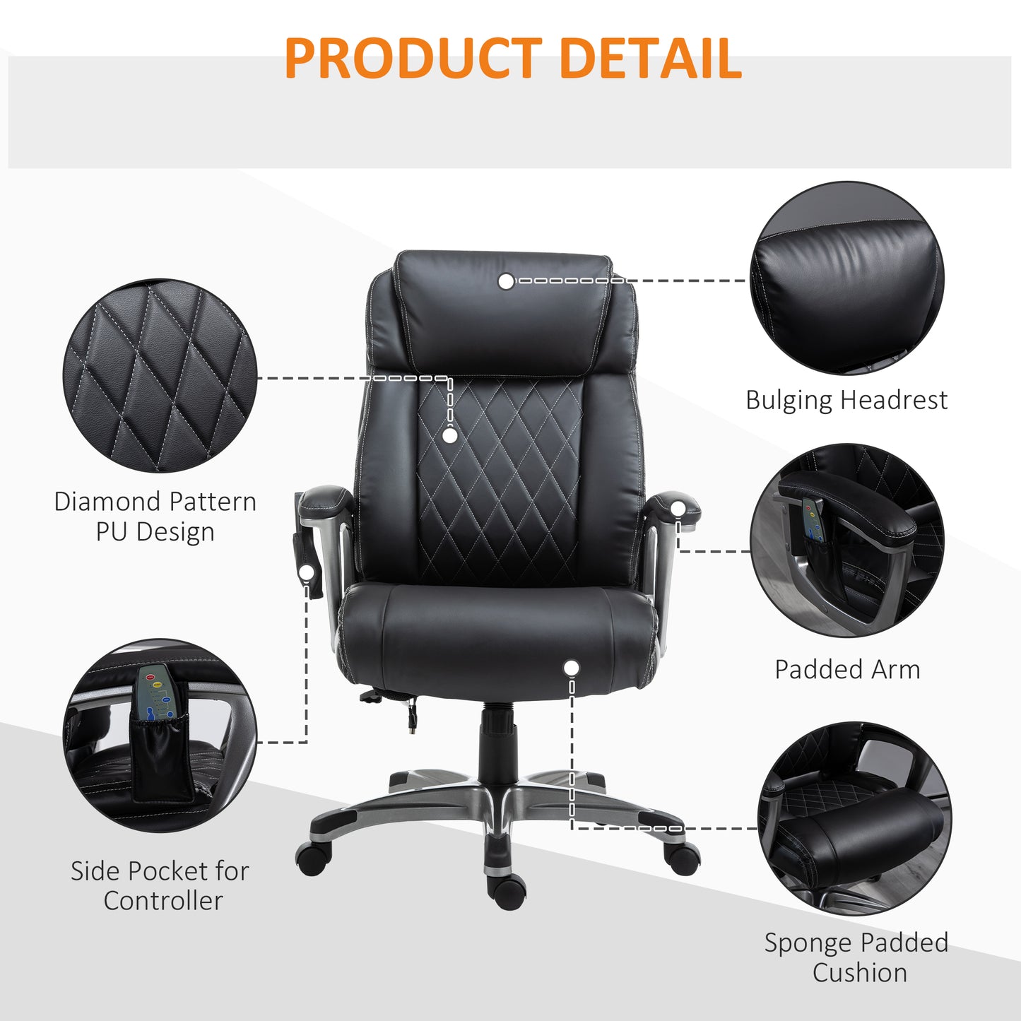 Vinsetto Executive Massage Office Chair with 6-Point Vibration, High Back, Armrests, Adjustable Height, Black