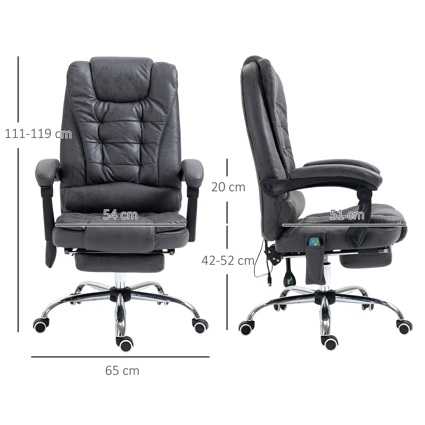 Vinsetto Executive Office Chair with 6 Point Heated Vibration Massage, Swivel, Ergonomic, High Back, Recliner with Footrest, Dark Grey