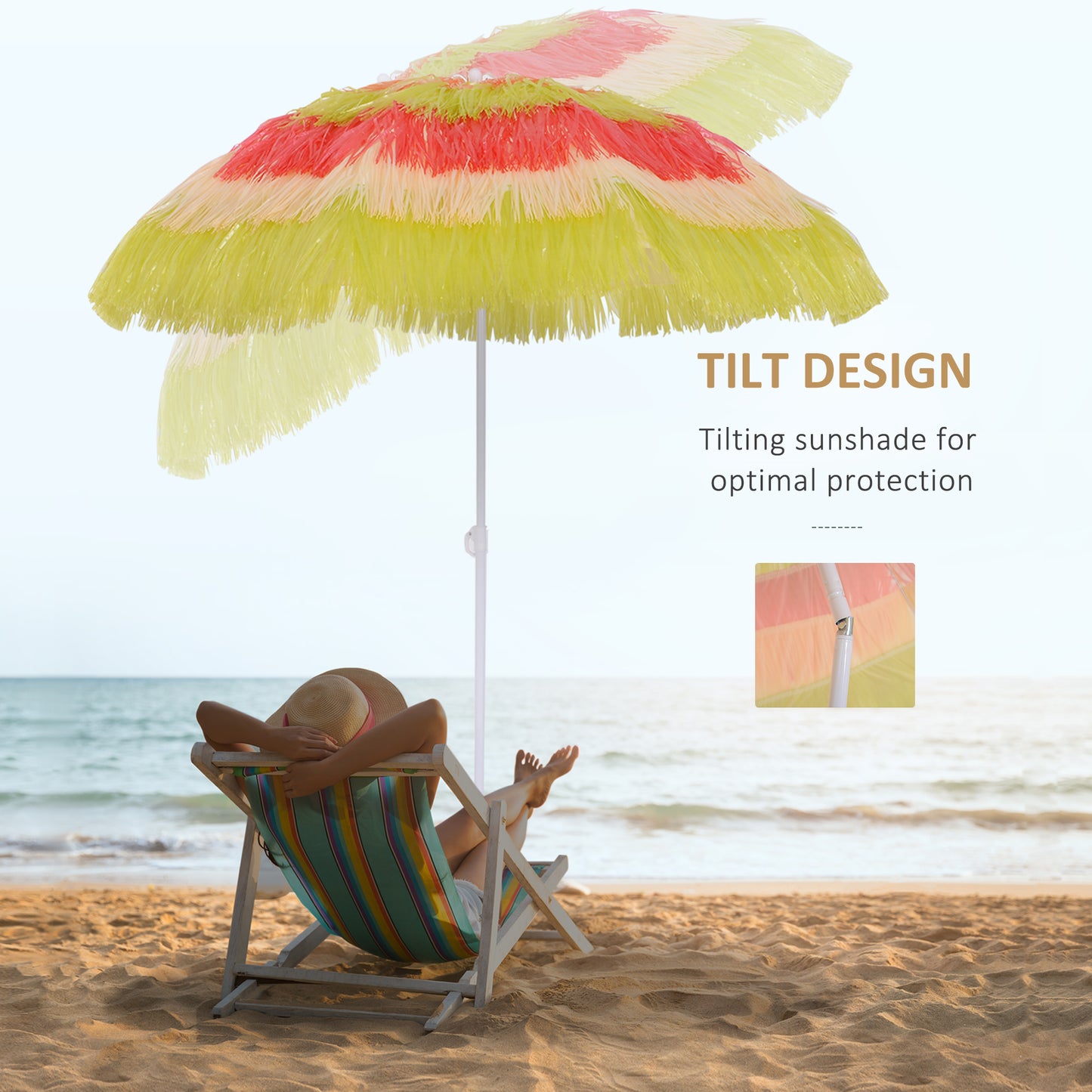 Outsunny Hawaii Beach Umbrella Foldable Parasol-Rainbow