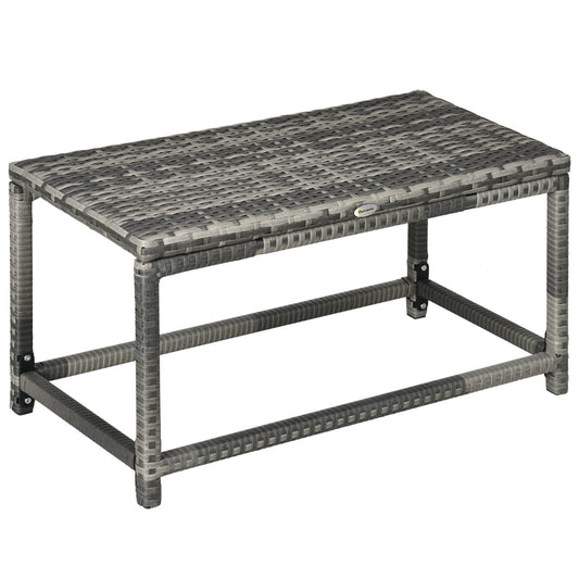 Outsunny Rattan Outdoor Coffee Table, Garden Side Table with Underneath Storage, X-Shape Support, Patio Furniture, Mixed Grey