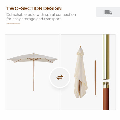 Outsunny 3x2m Wooden Patio Parasol Umbrella-Cream