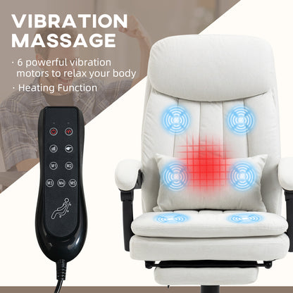 Vinsetto Vibration Massage Office Chair w/ Heat, Microfibre Computer Chair w/ Footrest, Lumbar Support Pillow, Armrest, Reclining Back, Cream White