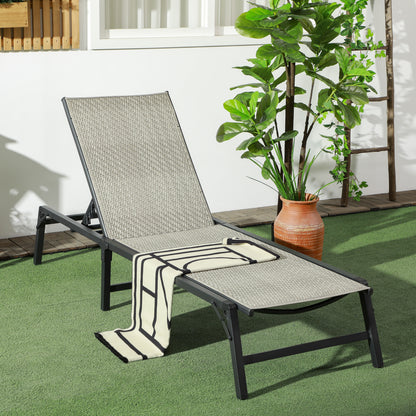 Outsunny Foldable Rattan Sun Lounger Garden Recliner Outdoor Reclining Bed w/ 5-Level Adjustable Backrest, Mixed Grey