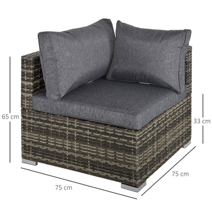 Outsunny Rattan Wicker Corner Sofa, Garden Furniture Single Chair with Cushions, Deep Grey