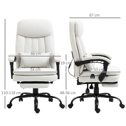 Vinsetto Vibration Massage Office Chair w/ Heat, Microfibre Computer Chair w/ Footrest, Lumbar Support Pillow, Armrest, Reclining Back, Cream White