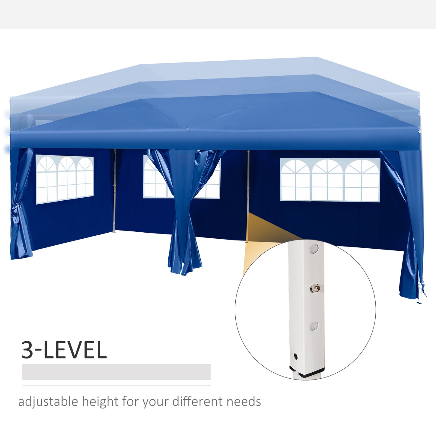 Outsunny 3 x 6m Garden Heavy Duty Water Resistant Pop Up Gazebo Marquee Party Tent Wedding Canopy Awning-Blue