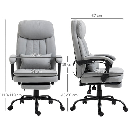 Vinsetto Massage and Heat Office Chair, Microfibre Reclining Computer Chair with Footrest, Lumbar Support, Armrest, Grey