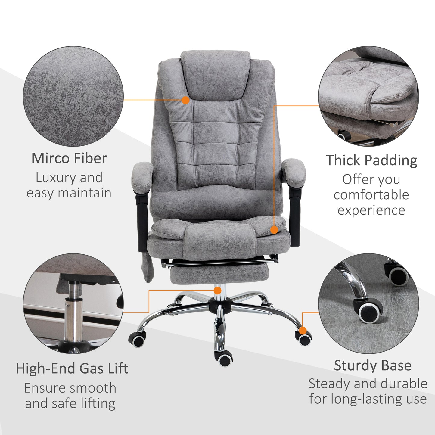 Vinsetto Heated 6 Points Vibration Massage Executive Office Chair Adjustable Swivel Ergonomic High Back Recliner w/ Footrest Grey