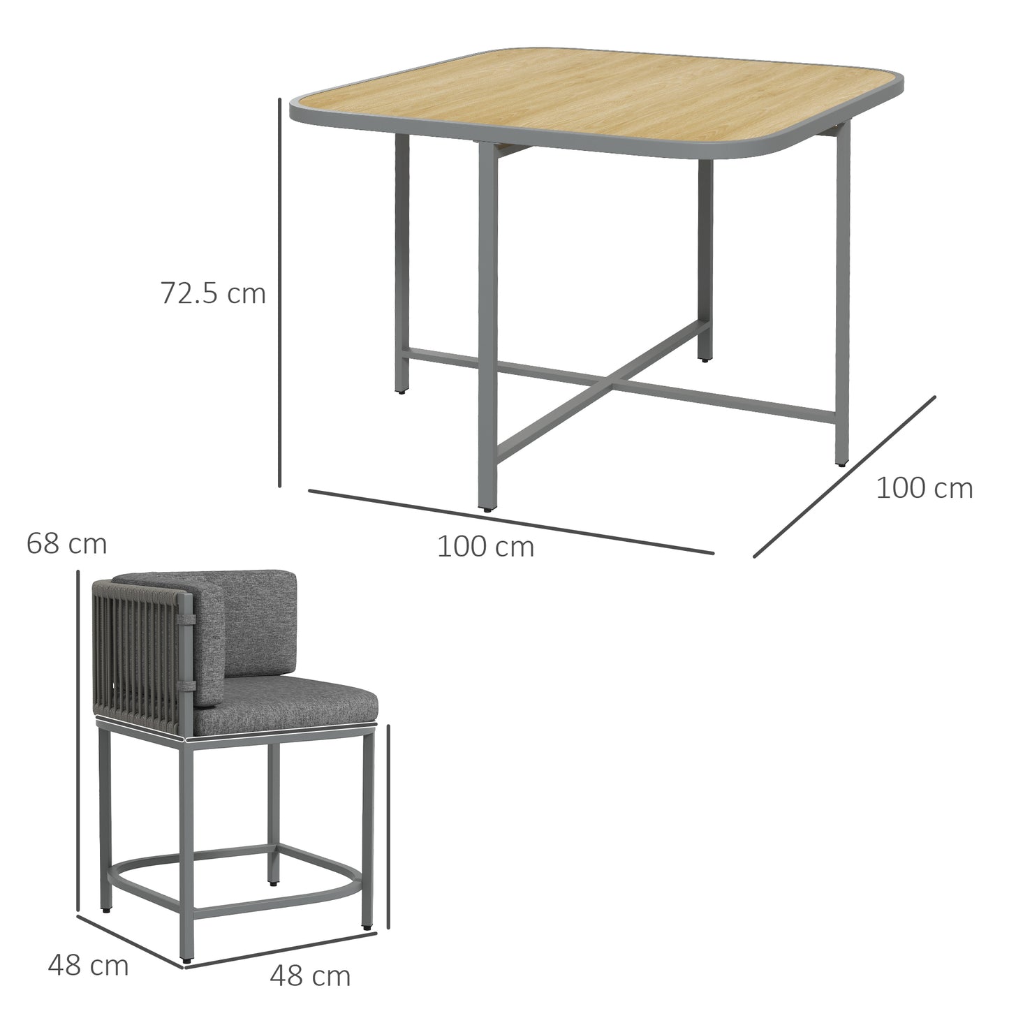 Outsunny 5 Pieces PE Rattan Dining Sets with Cushions, Space-saving Design Rattan Cube Garden Furniture with Stone Composite Board Top, for Indoor & Outdoor, Grey