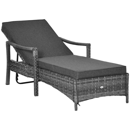 Outsunny Rattan Sun Lounger Garden Lounger Rattan Wicker w/ 4-Level Adjustable Headrest, 52.5H x 192L x 62.5W