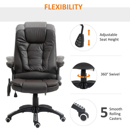 HOMCOM High Back Executive Massage Chair, PU Leather Office Chair with Heat, Tilt, Reclining Function, Adjustable, Brown