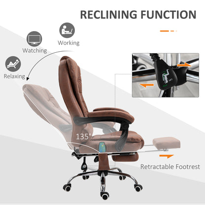 Vinsetto Heated 6 Points Vibration Massage Executive Office Chair Adjustable Swivel Ergonomic High Back Desk Chair with Footrest Brown