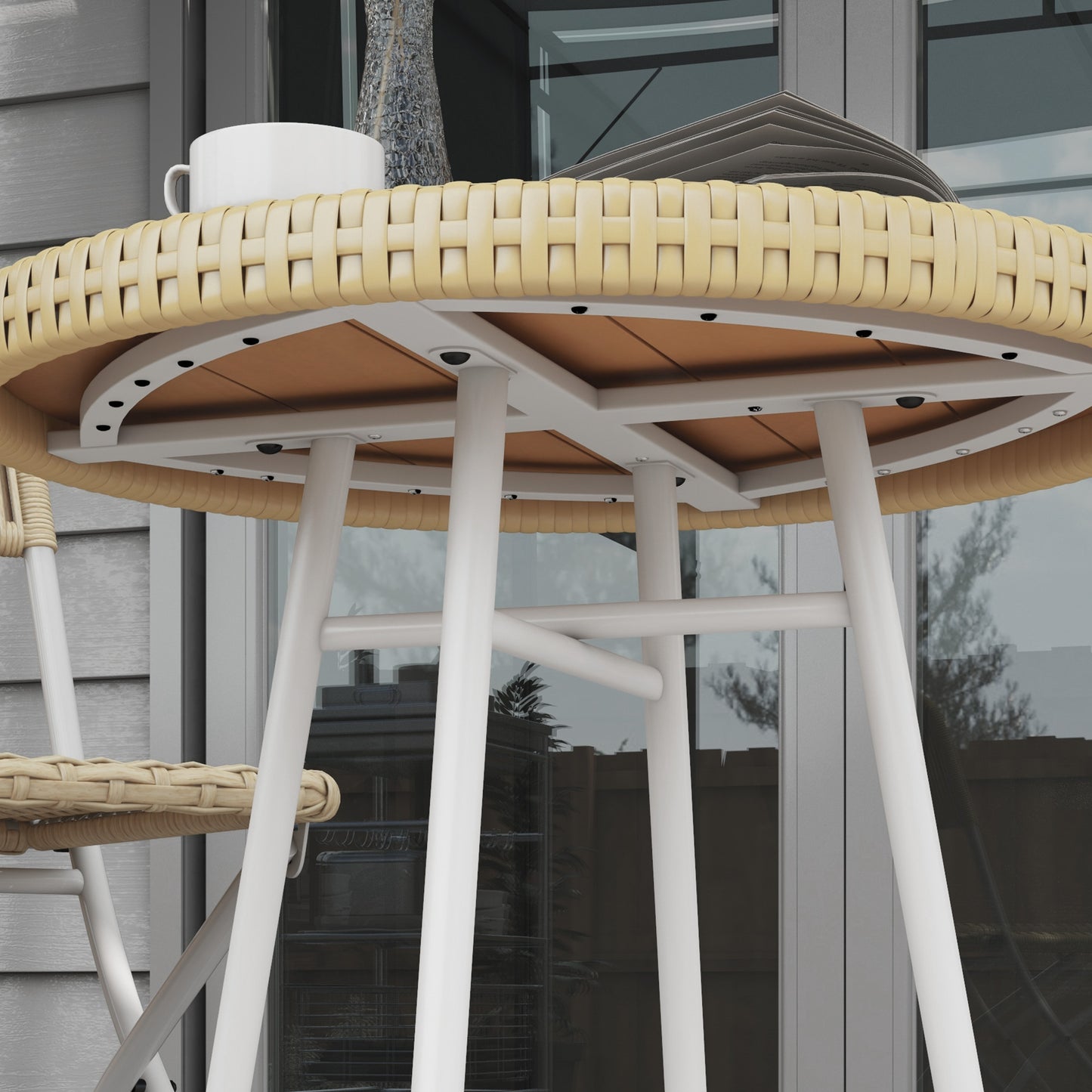 Outsunny Elegant PE Rattan Side Table, Natural Wood Finish, Perfect Addition to Outdoor Patio Furniture