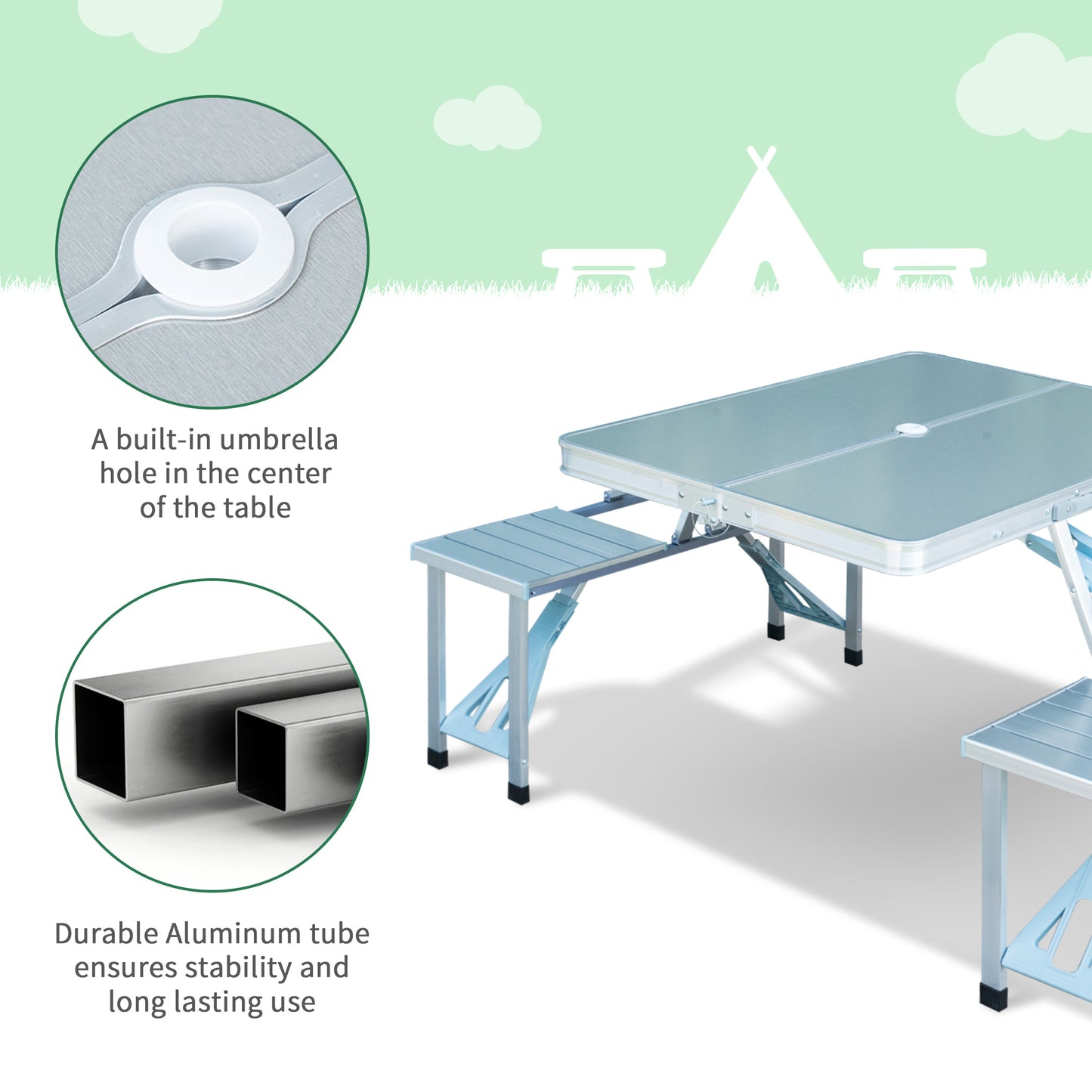 Outsunny Portable Folding Camping Picnic Table and Chairs Stools Set Party Field Kitchen Outdoor Garden BBQ Aluminum