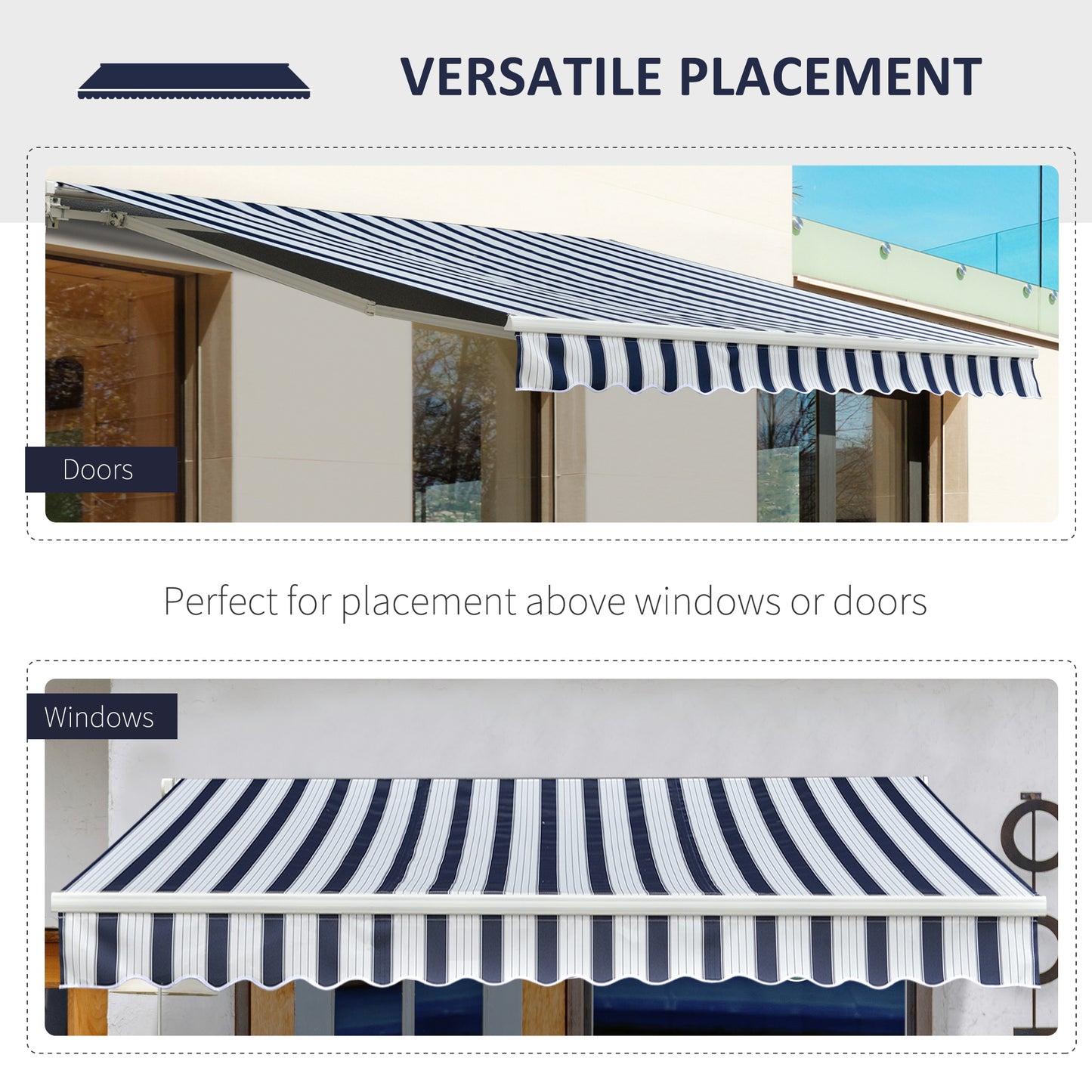 Outsunny Garden Patio Manual Retractable Awning Canopy Sun Shade Shelter, 3m x 2.5m-Blue/White