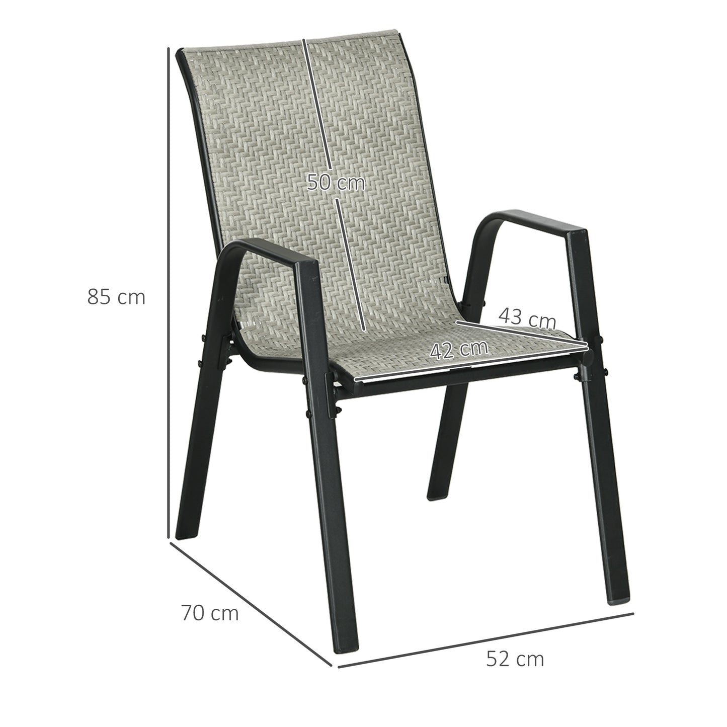 Outsunny Rattan Outdoor Chairs, Stackable Set of 4 with Armrests and Backrest for Patio, Garden, Mixed Grey