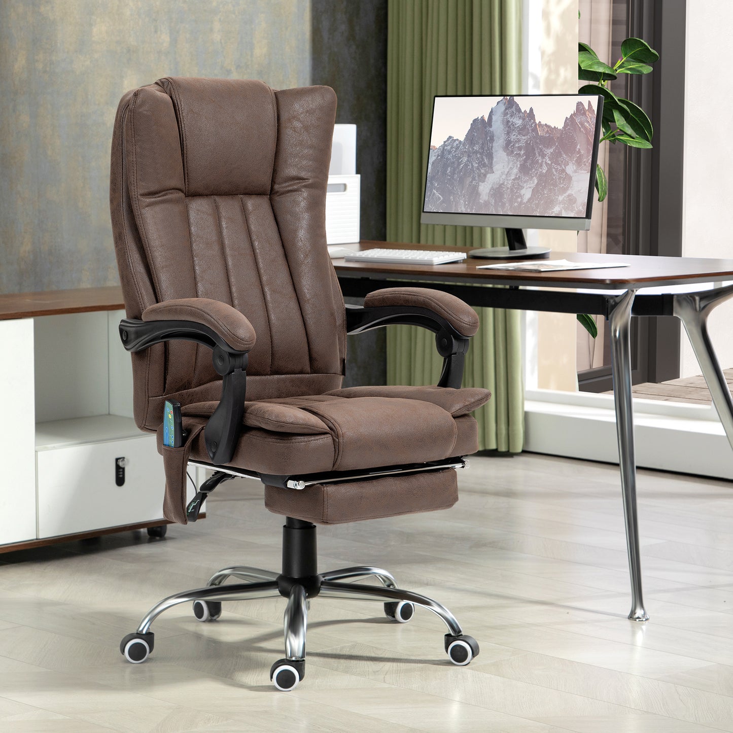 Vinsetto Vibrating Massage Office Chair with Heat, Desk Chair with Height Adjustable and Footrest, Dark Brown