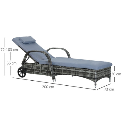 Outsunny 2PC Rattan Sun Lounger Recliner Bed Reclining Chair Patio Garden Outdoor Wicker Weave Adjustable Headrest with Fire Retardant Cushion – Grey