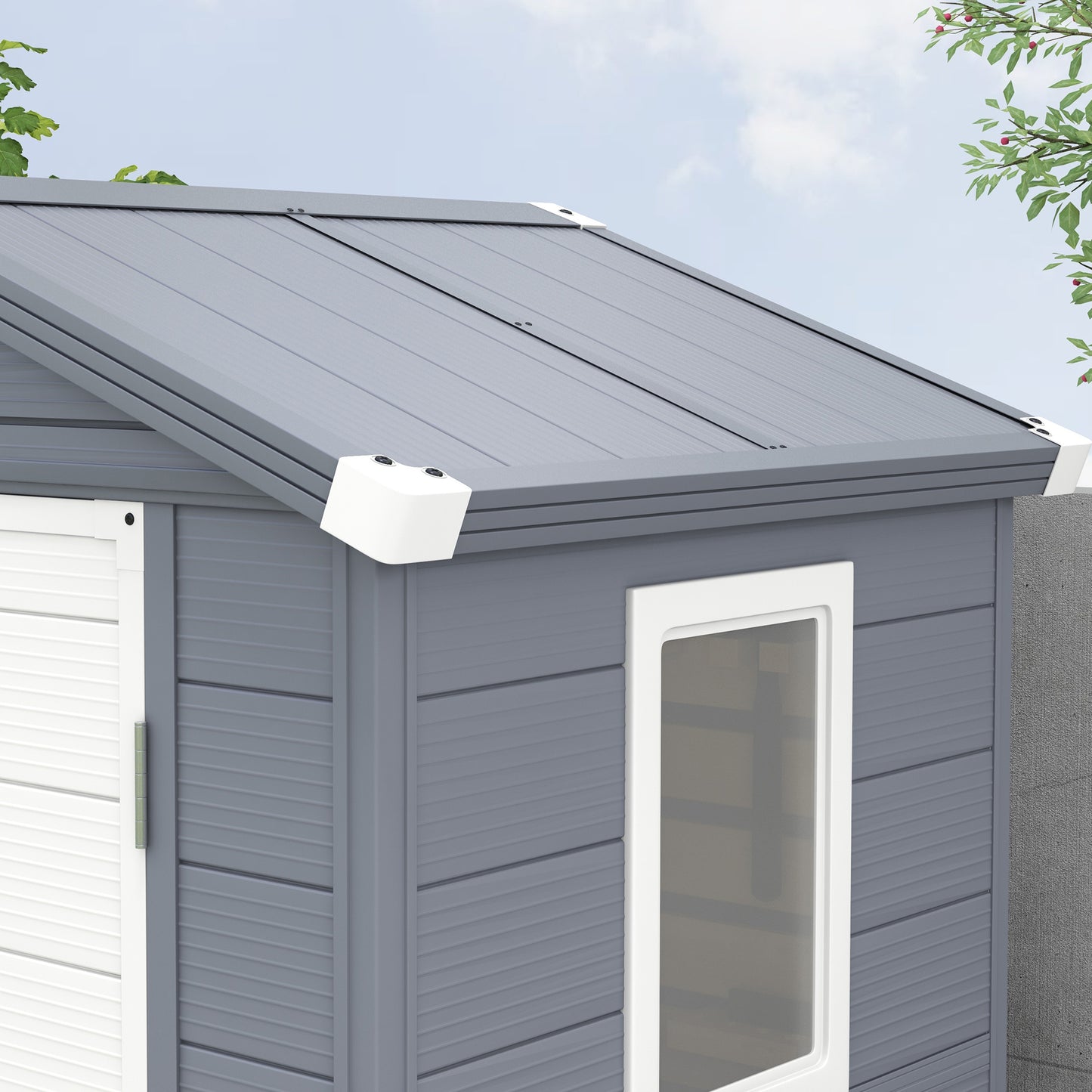 Outsunny 4 x 3ft Garden Shed with Foundation Kit, Polypropylene Outdoor Storage Tool House with Ventilation Slots and Lockable Door, Grey | Chahine & Milad UK