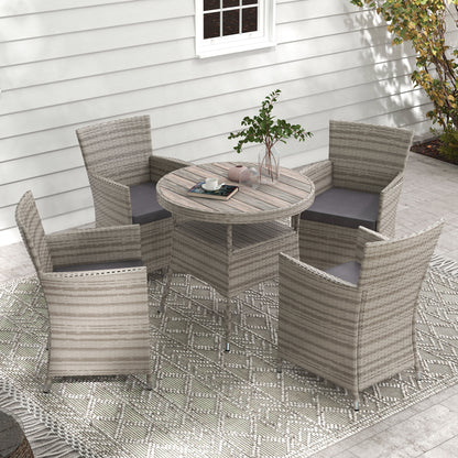 Outsunny Rattan Dining Set: 5 Piece Suite with Cushions & Slatted Table, Ideal for Patio, Lawn, Balcony, Grey