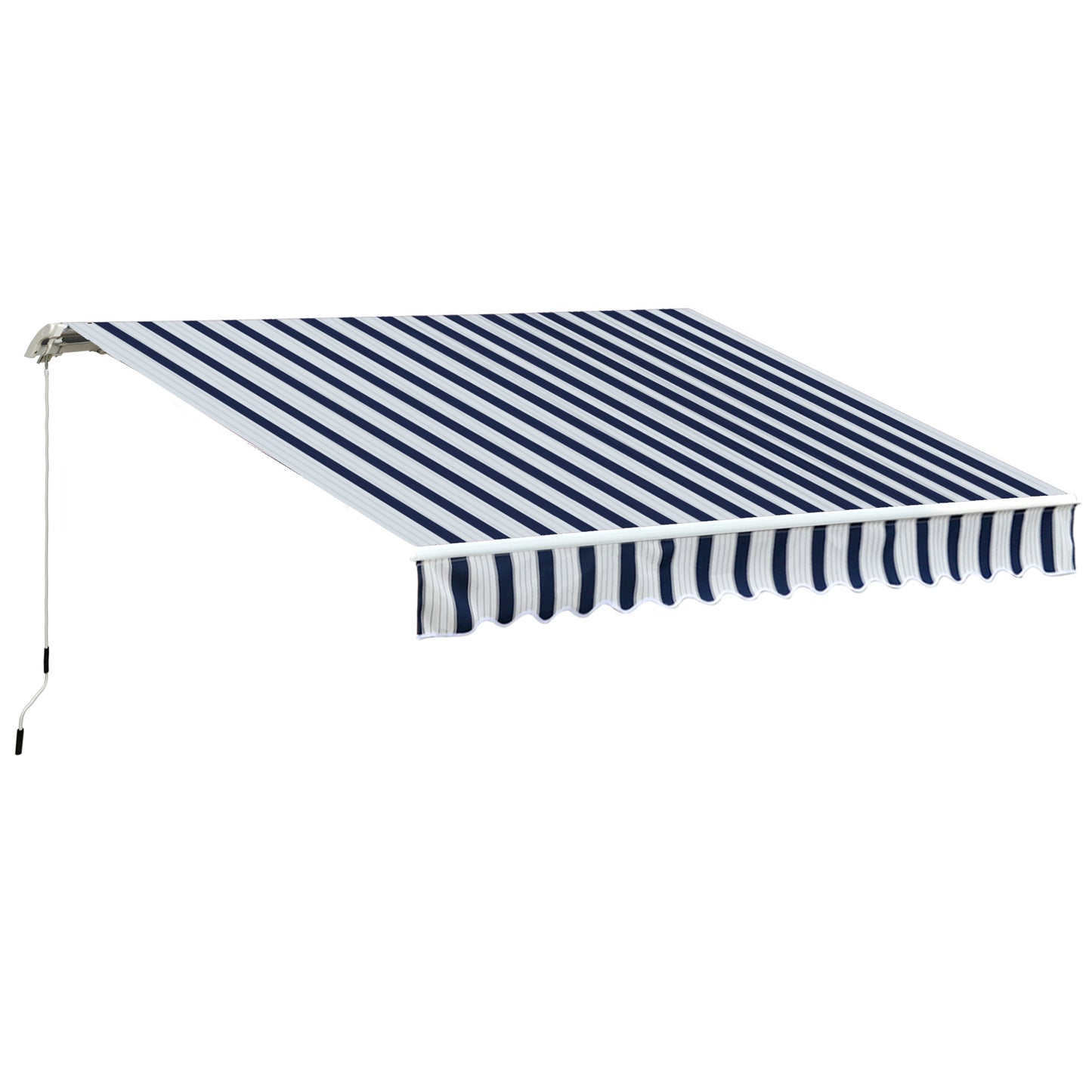 Outsunny Garden Patio Manual Awning Canopy Sun Shade Shelter Retractable Awning, 3.5x2.5 m-Blue/White