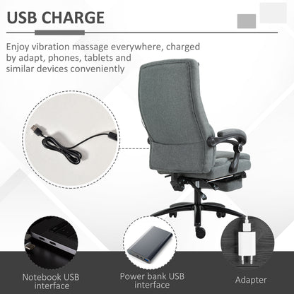 Vinsetto Ergonomic Office Chair with 2-Point Vibration Massage Pillow, USB Powered, Adjustable Height, Swivel, Grey | Chahine Milad UK