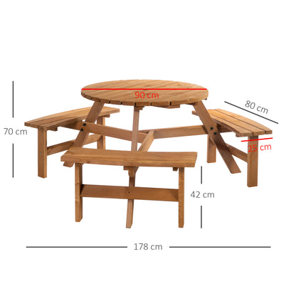 Outsunny Fir Wood Garden Pub Table & Bench Set, 6-Seater Heavy Duty Outdoor Dining Furniture with Parasol Hole, Patio