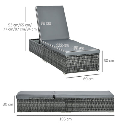 Outsunny Rattan Sun Lounger Adjustable Garden Furniture Recliner Bed Chair Reclining Patio Wicker Grey