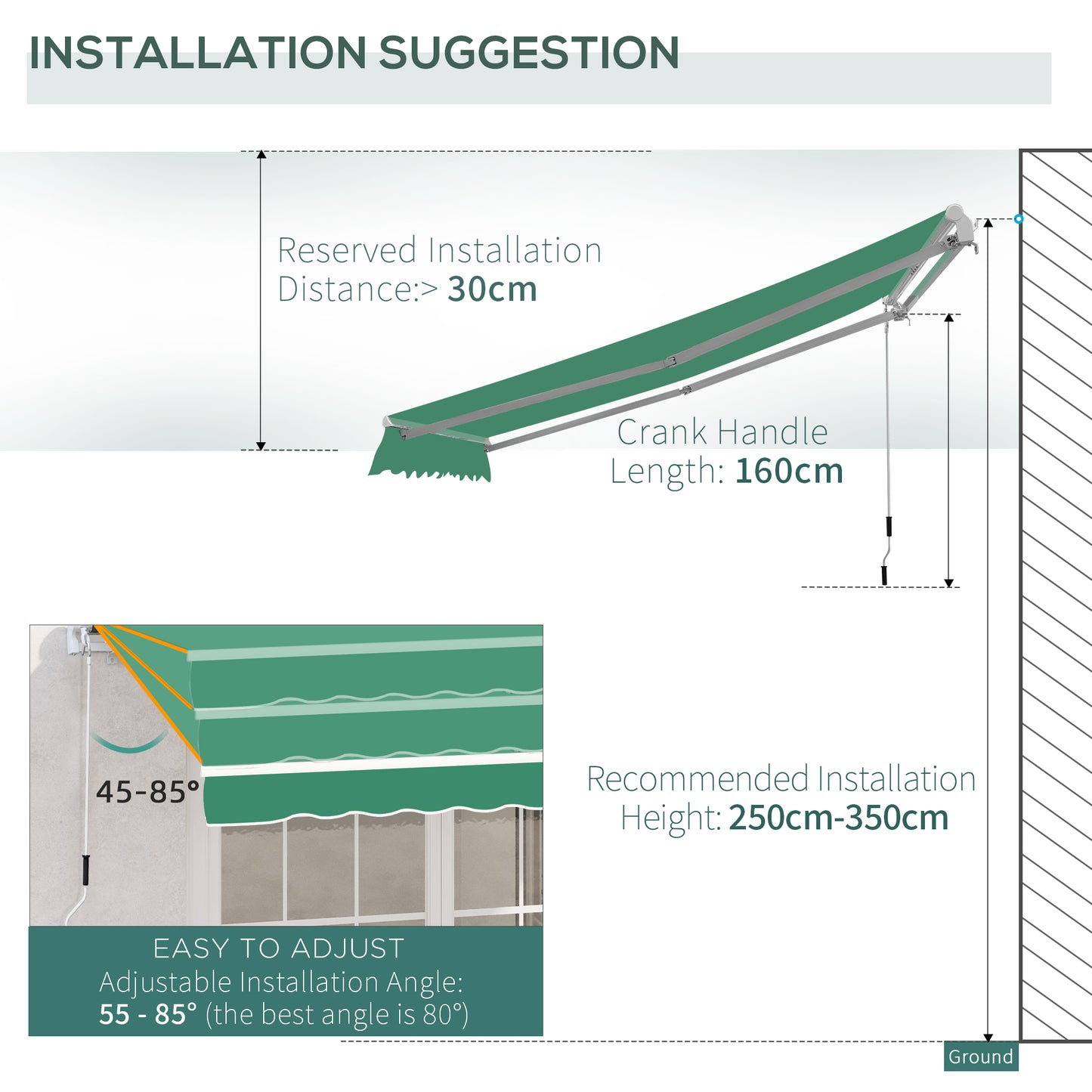 Outsunny Garden Patio Manual Retractable Awning Canopy Sun Shade Shelter 4m x 3m-Green