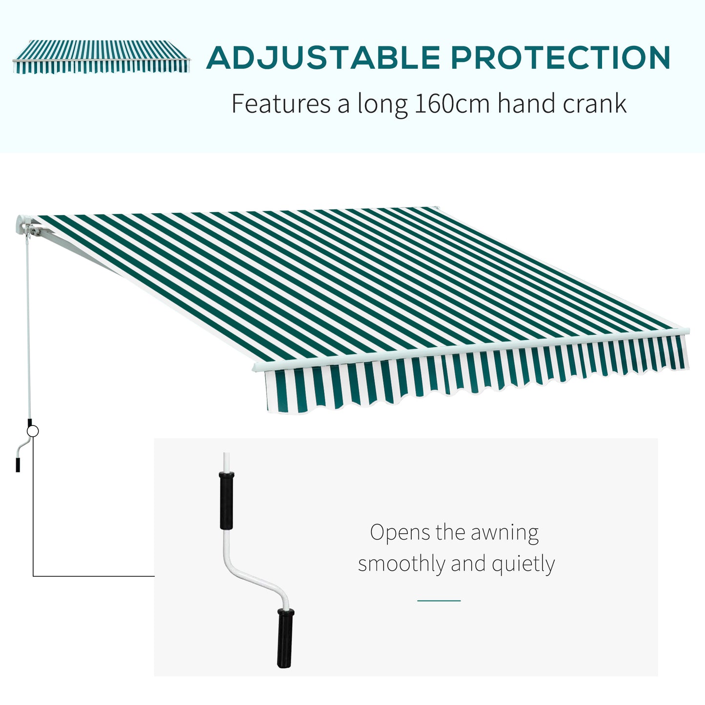 Outsunny Manual Retractable Awning, size (3.5m x2.5m)-Dark Green/White Stripes