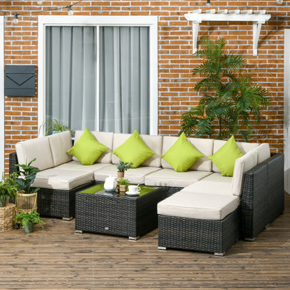 Outsunny 7-Seater PE Rattan Furniture Set with Adjustable Foot Pads & UV Resistance for Garden Patio Conservatory Outdoor, Brown | Chahine & Milad UK