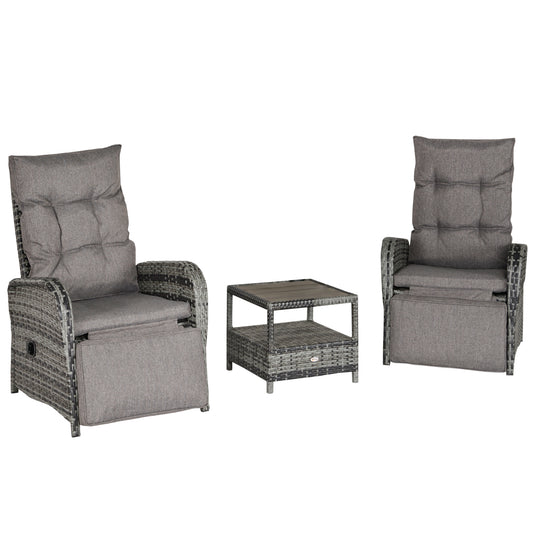 Outsunny 2 Seater Patio Rattan Wicker Chaise Lounge Sofa Set Bistro Conversation Furniture with Cushion for Patio Yard Porch Mixed Grey