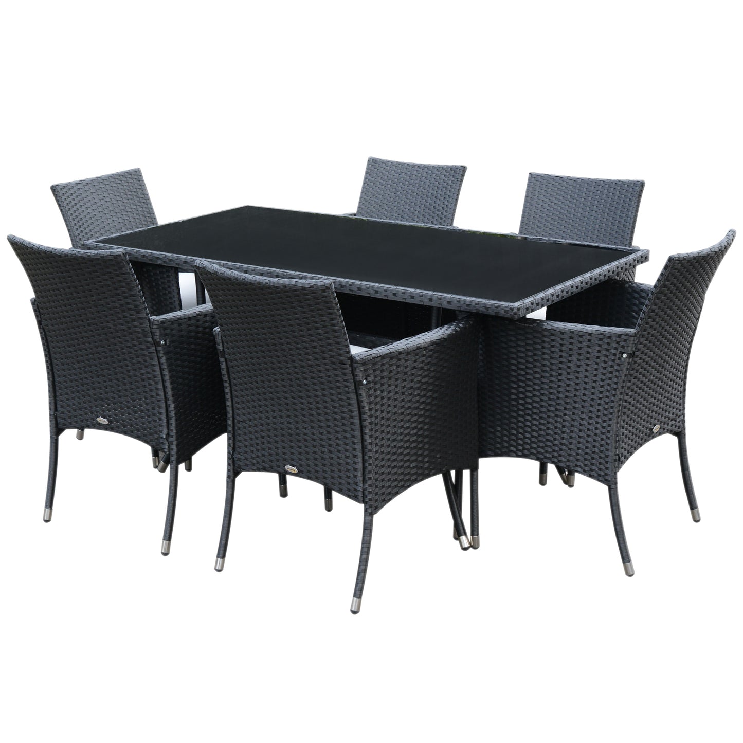 Outsunny 6-Seater Rattan Dining Set Garden Furniture Patio Rectangular Table Cube Chairs Outdoor Fire Retardant Sponge Black