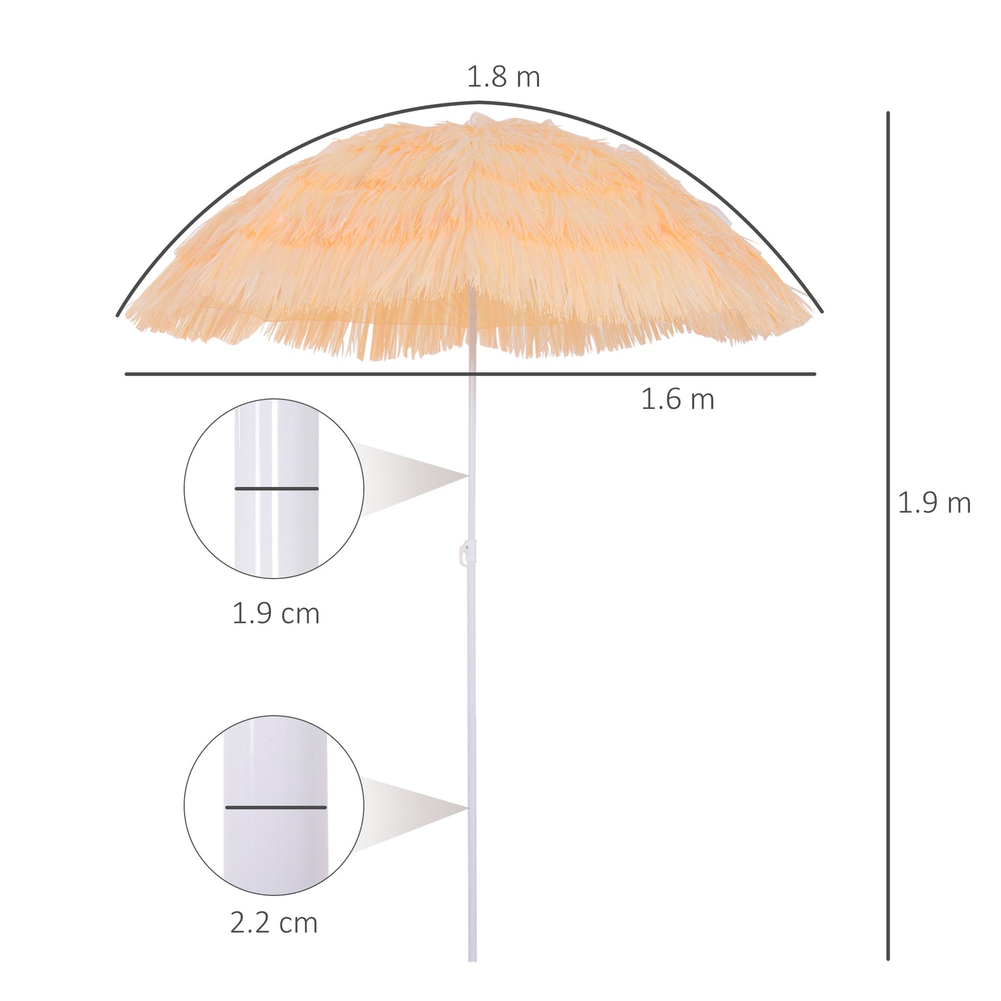 Outsunny Patio Garden Hawaii Beach Sun Umbrella Sunshade Hawaiian Folding Tilting Crank Parasol (Wheat)